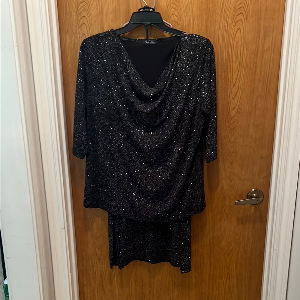 Black Sparkly Top with Cowl Neck and Ankle Length Skirt